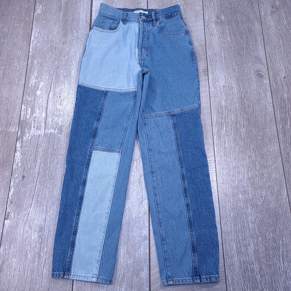PacSun Patchwork Jeans Womens 23x27 Blue High Rise Straight Leg Denim